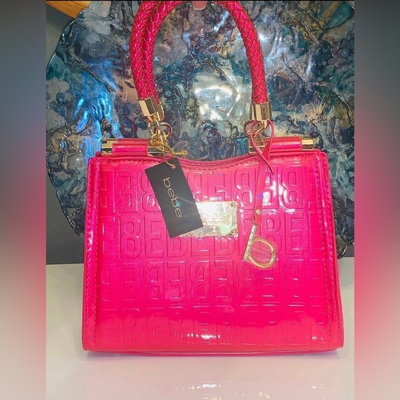 Bebe Irridescent Dark Pink Monogram Purse W/ Matching Wallet & Crossbody Strap - Picture 2 of 14